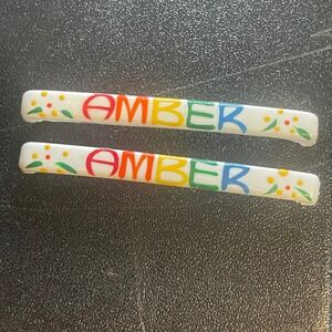 AMBER Hair Barrette Hand Painted‎ Vintage 80s Style Personalized Clip Rainbow